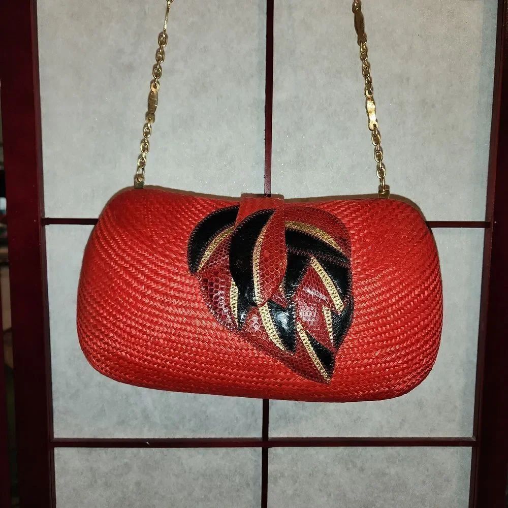 Bold Red Woven Shoulder Bag